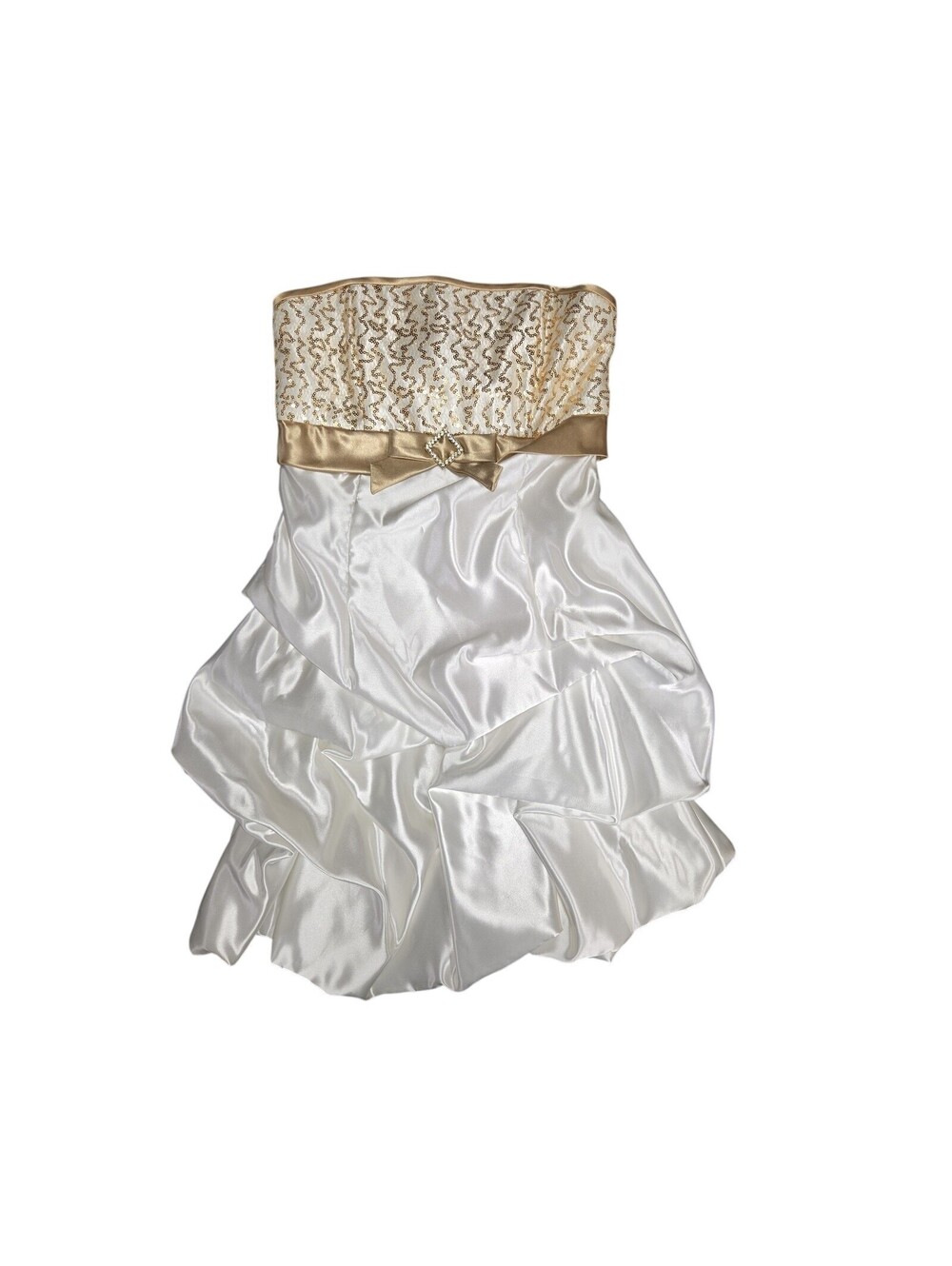 Jessica McClintock for Gunne Sax White Gold Sequin Strapless Party Dress Size 3